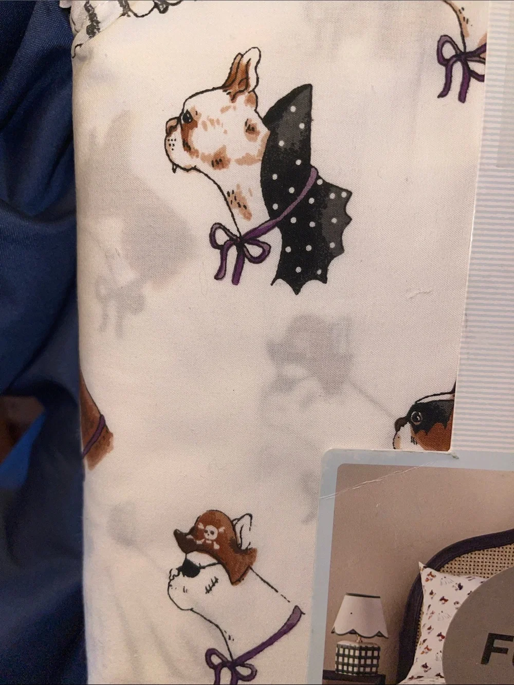 Cath Kidston White Sheet Set with Brown and Black Dog Motif